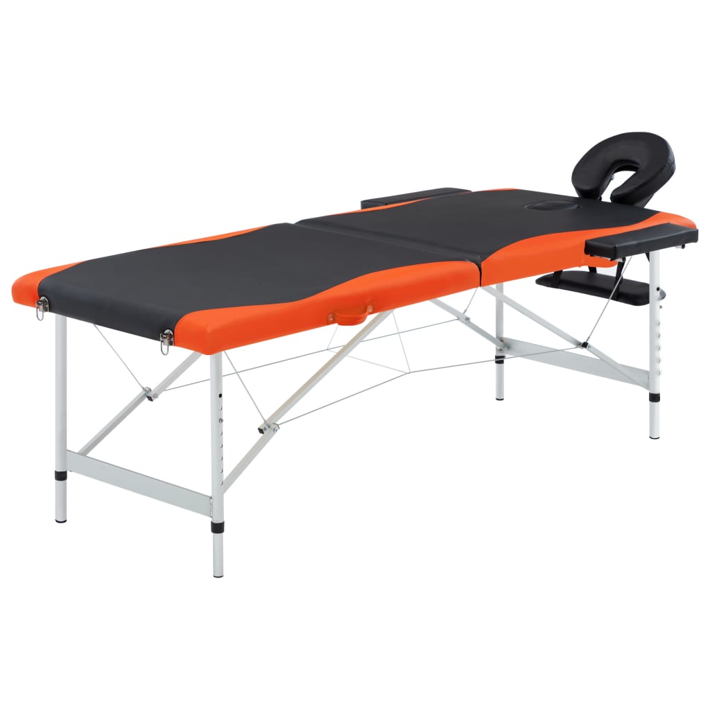 vidaXL 2-zónový skladací masážny stôl čierno-oranžový hliníkový