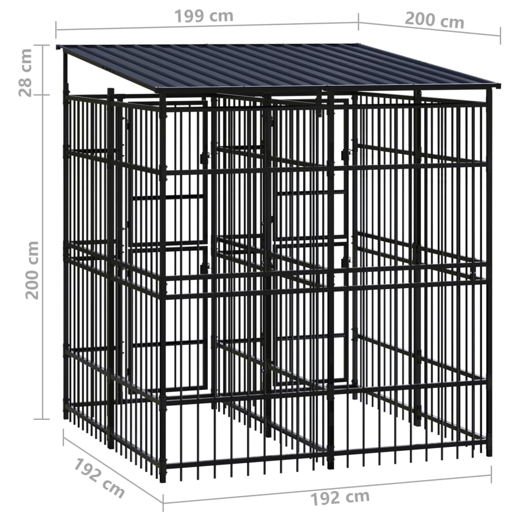 vidaXL Vonkajší koterec pre psov so strechou oceľ 3,69 m²