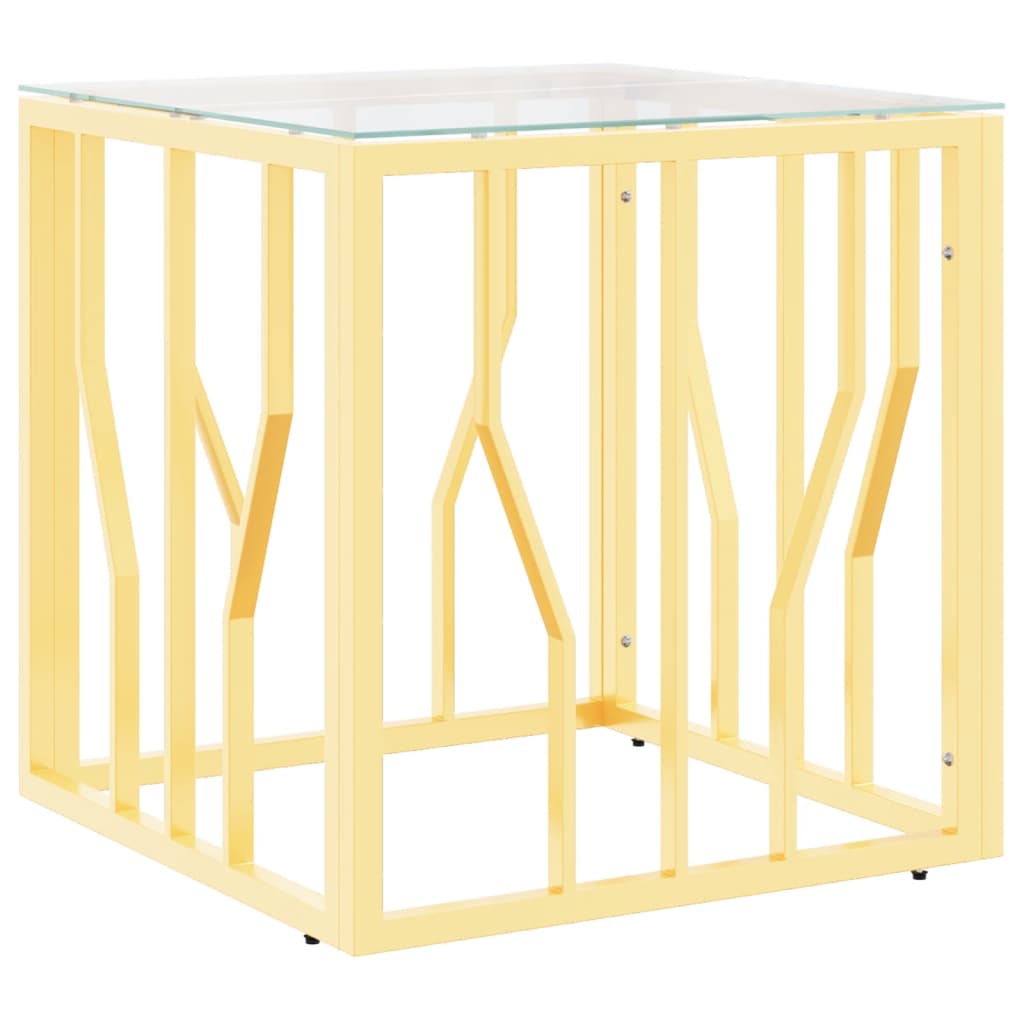 vidaXL Konferenčný stolík zlatý 50x50x50 cm nehrdzavejúca oceľ a sklo