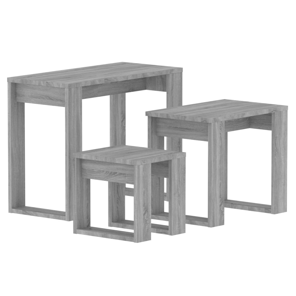vidaXL Stohovateľné stolíky 3 ks sivý dub sonoma spracované drevo