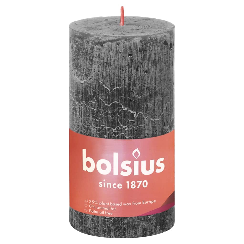 Bolsius Rustikálne valcové sviečky Shine 4 ks 130x68 mm, búrkovo sivé