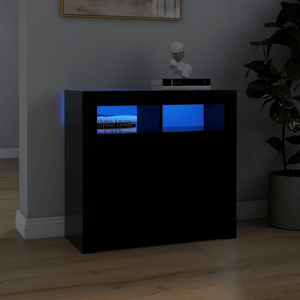 vidaXL Komoda s LED svetlami čierna 80x35x75 cm