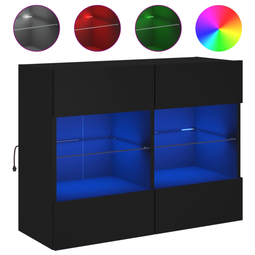 vidaXL TV nástenná skrinka s LED svetlami čierna 78,5x30x60,5 cm