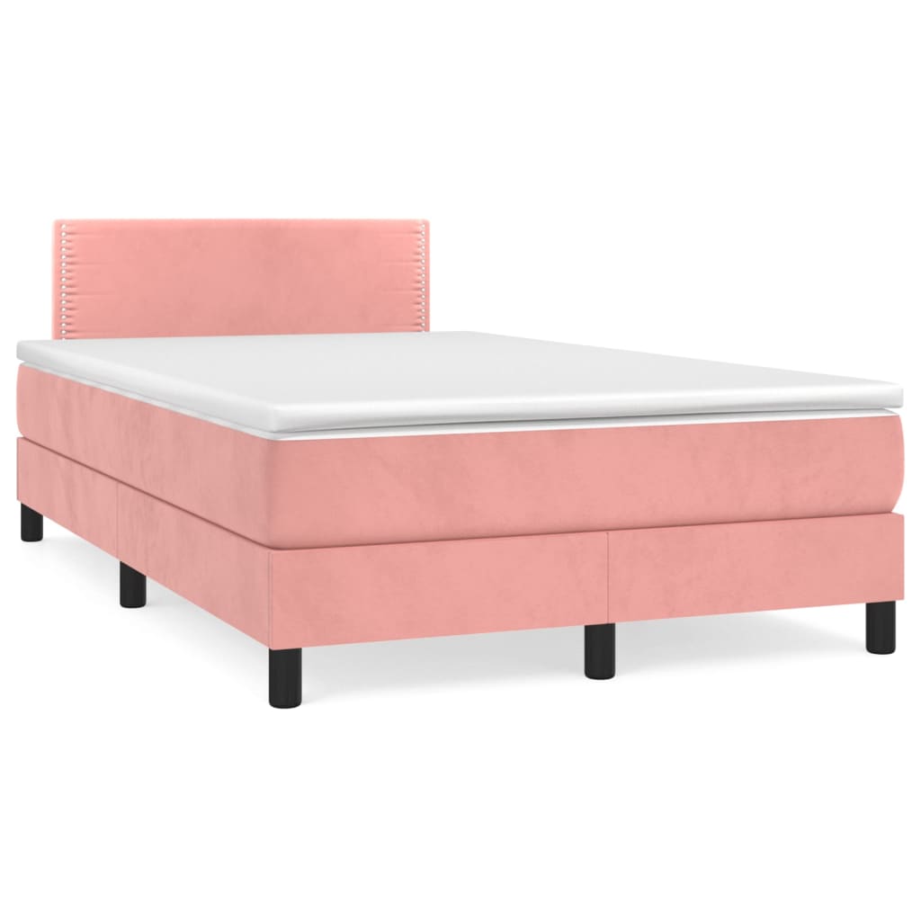 vidaXL Boxspring posteľ s matracom a LED, ružová 120x190 cm, zamat