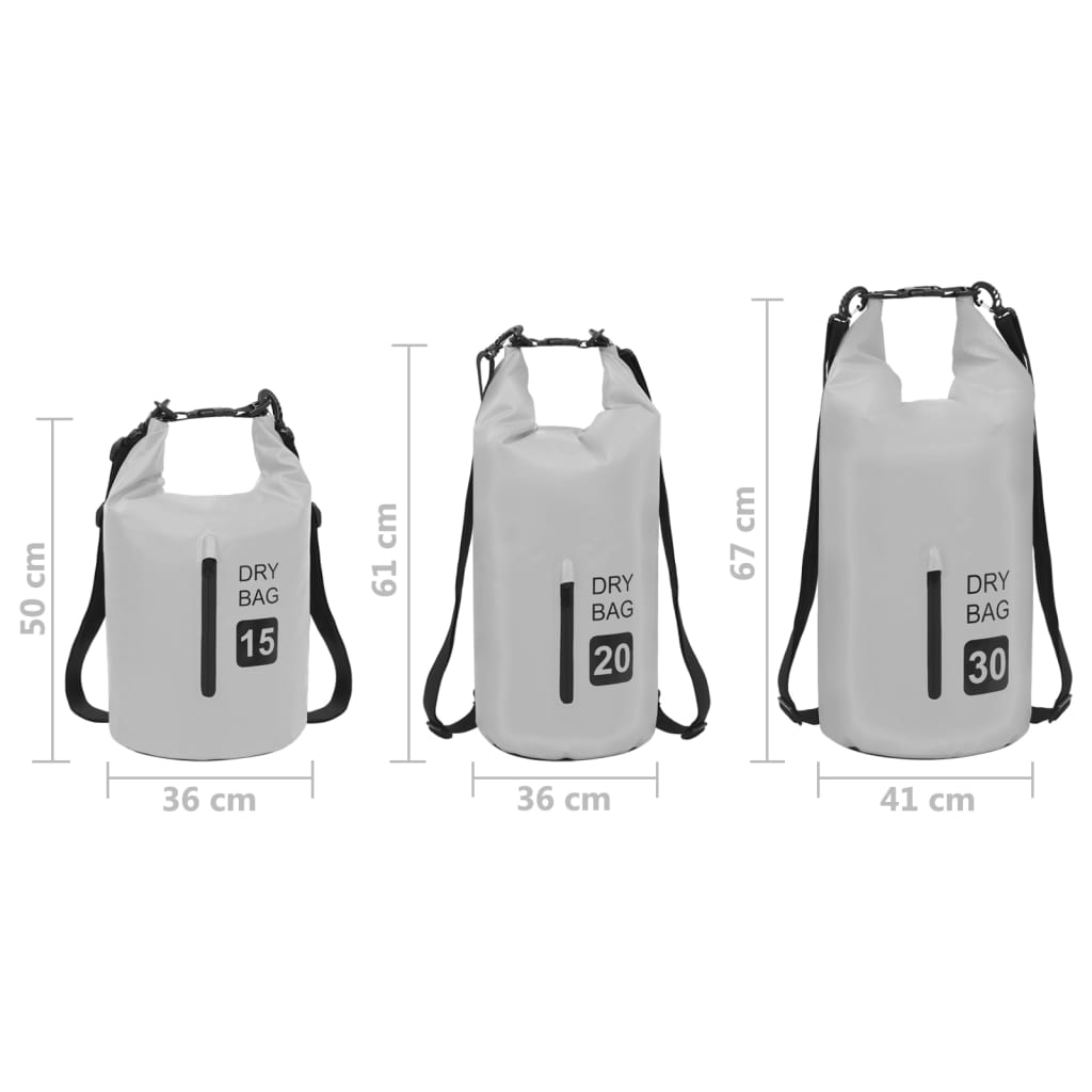 vidaXL Suchá taška so zipsom sivá 15 l PVC