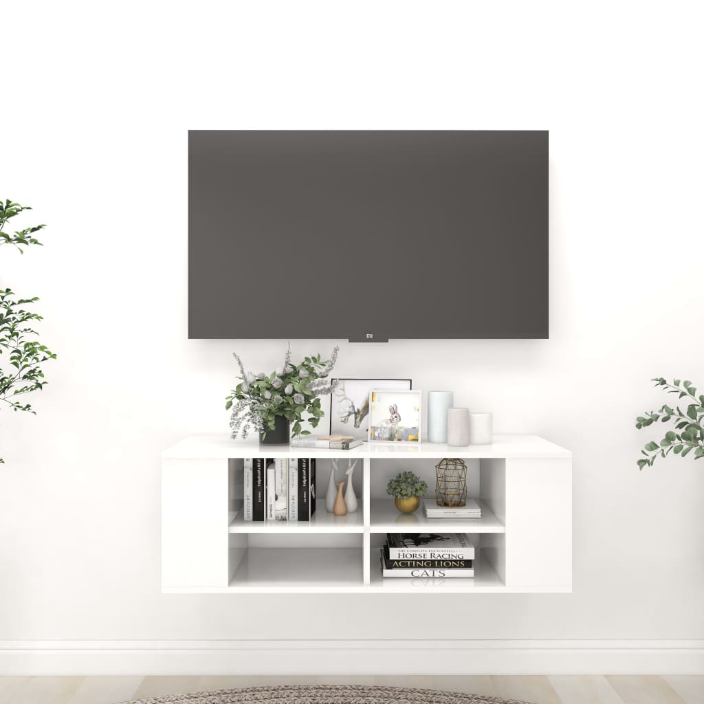 vidaXL Nástenná TV skrinka, lesklá biela 102x35x35cm, kompozitné drevo