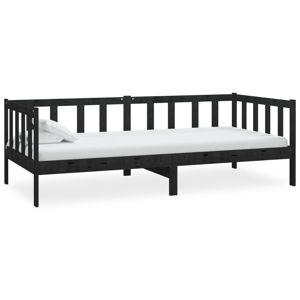 vidaXL Denná posteľ s matracom 90x200 cm, čierna, borovicový masív
