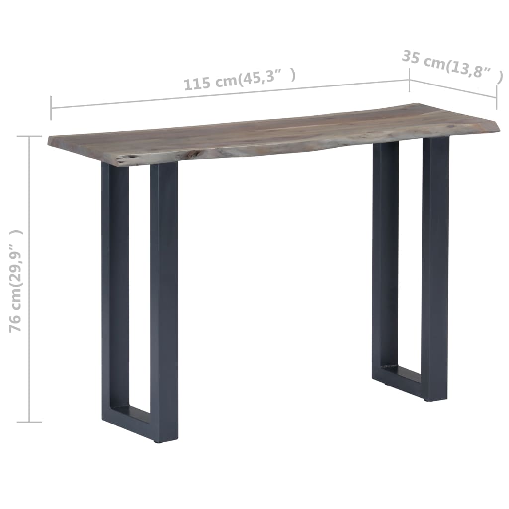 vidaXL Konzolový stolík z akáciového dreva a železa sivý 115x35x76 cm