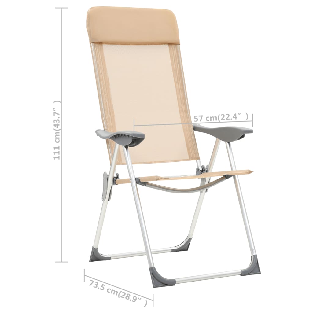 vidaXL Skladacie kempingové stoličky 2 ks, krémové, hliník