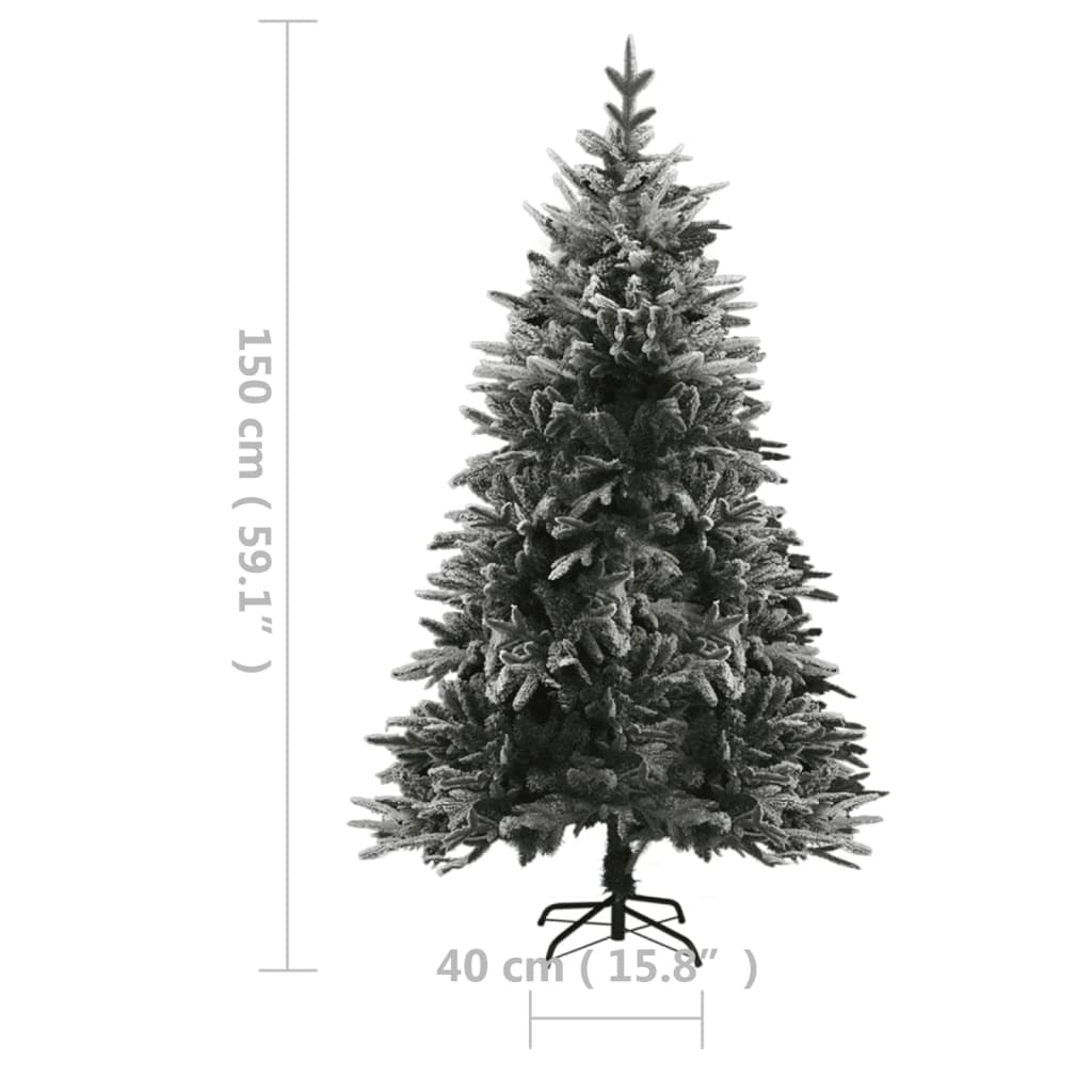 vidaXL Osvetlený umelý vianočný stromček, zasnežený 150 cm, PVC a PE