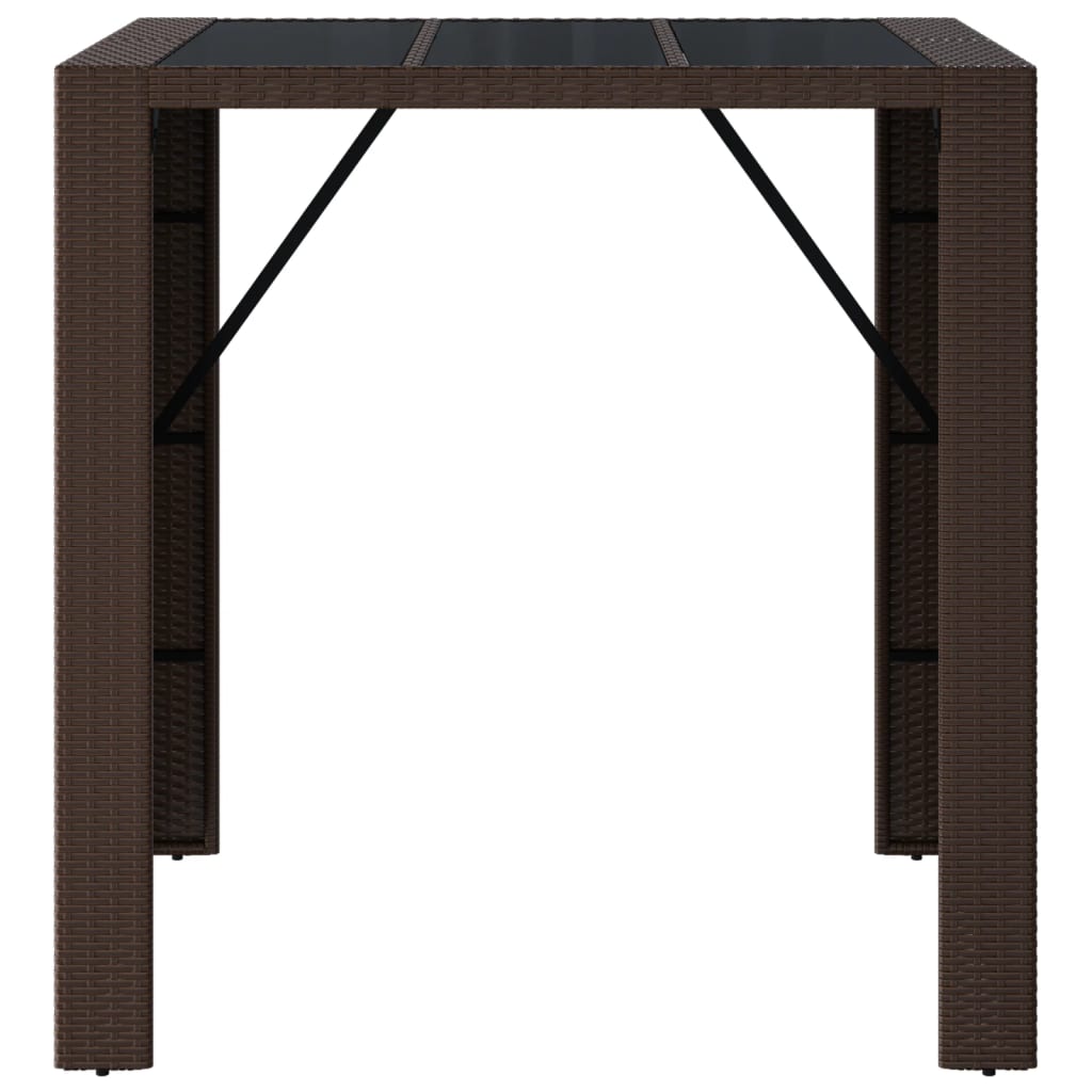 vidaXL Barový stôl so sklenenou doskou hnedý 105x80x110 cm polyratan