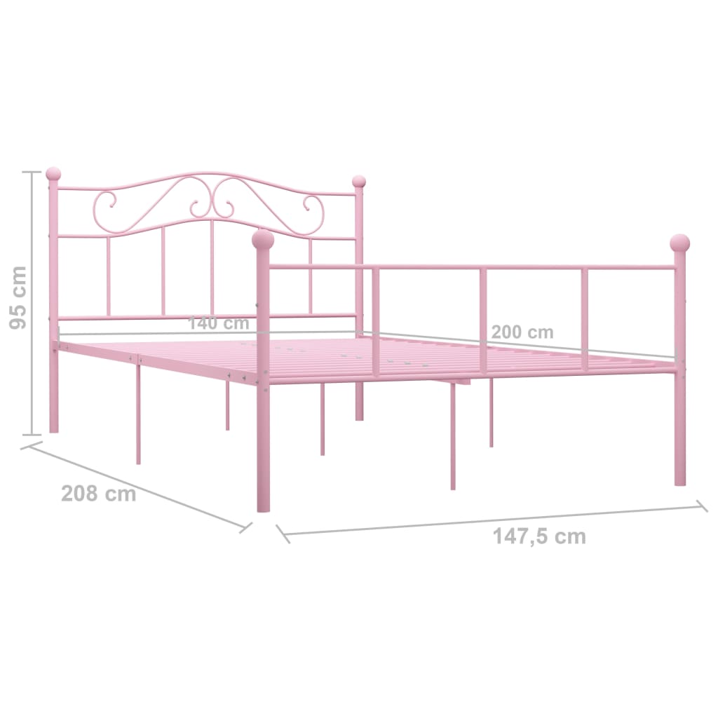 vidaXL Posteľný rám, ružový, kov 140x200 cm