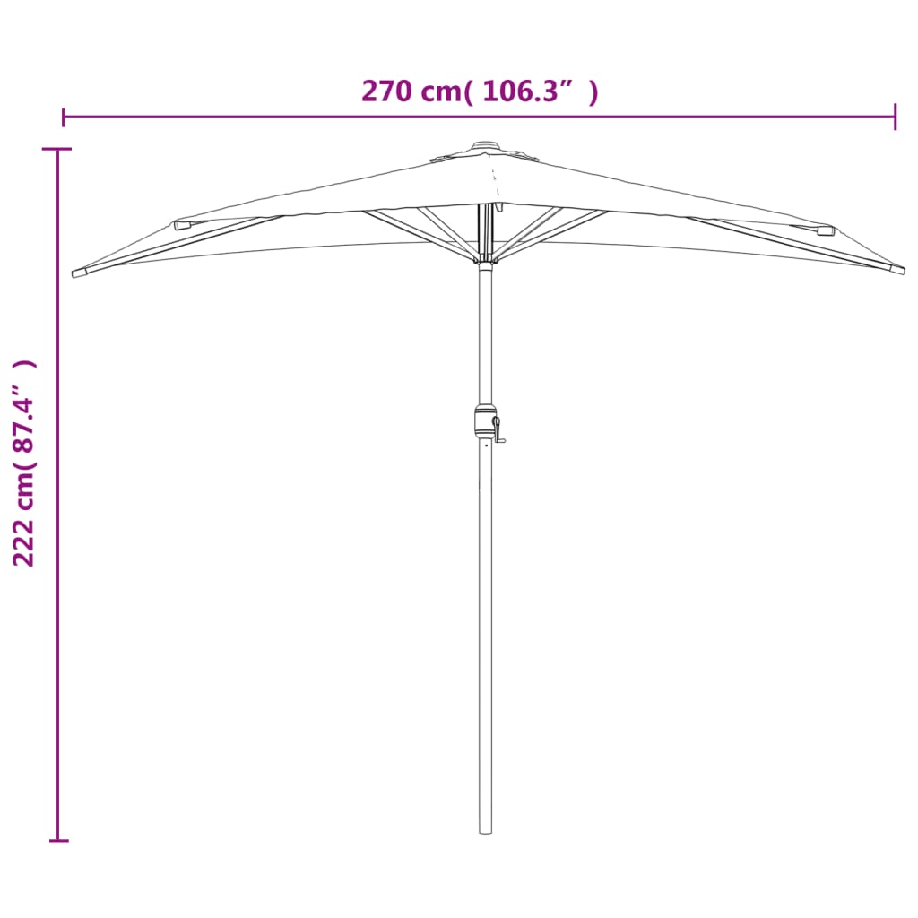 vidaXL Balkónový slnečník,hliníková tyč,tehlový 270x144x222cm, polkruh