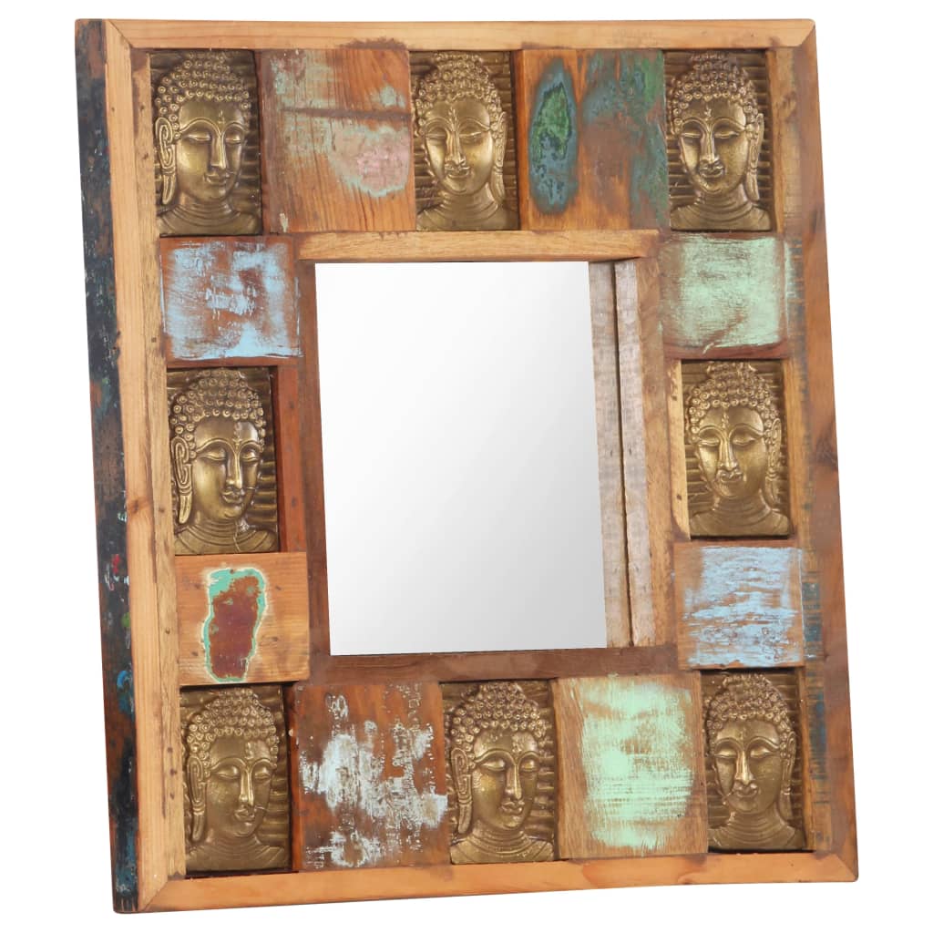 vidaXL Zrkadlo s obložením s Budhom 50x50 cm masívne recyklované drevo