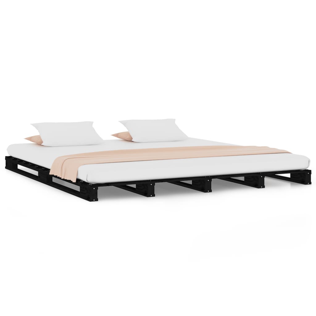 vidaXL Paletová posteľ, čierna 150x200 cm, borovicový masív, King