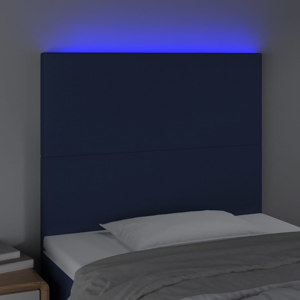 vidaXL Čelo postele s LED modré 80x5x118/128 cm látka
