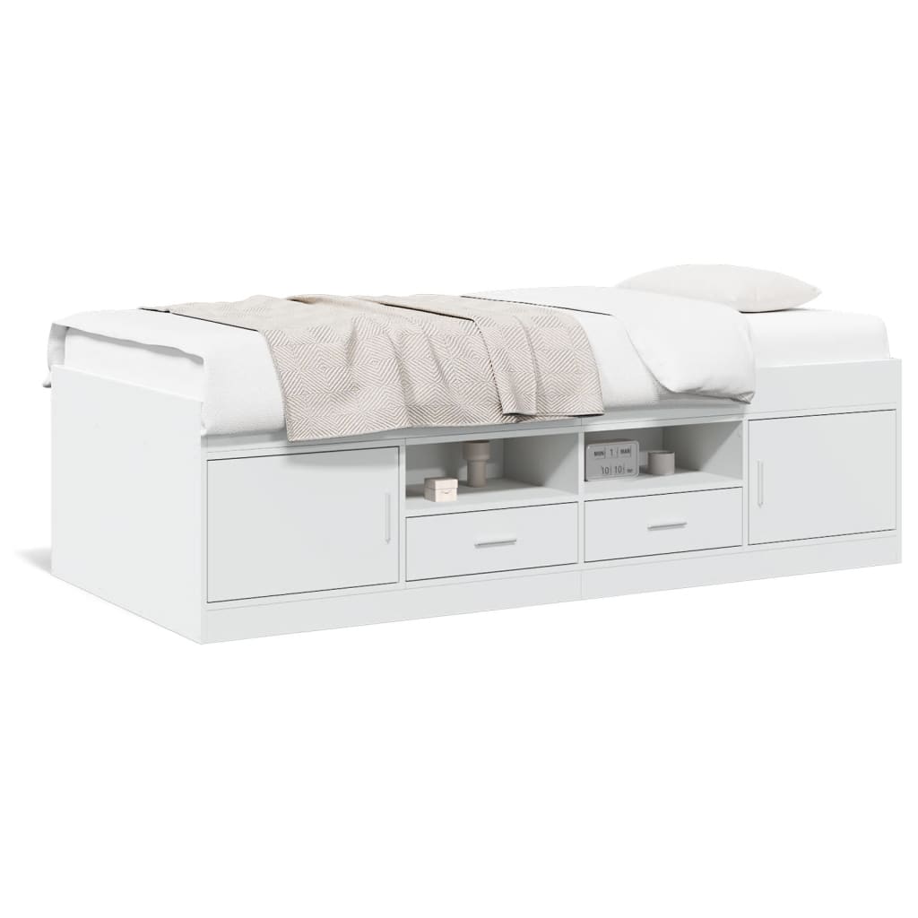 vidaXL Denná posteľ so zásuvkami biela 90x200 cm kompozitné drevo