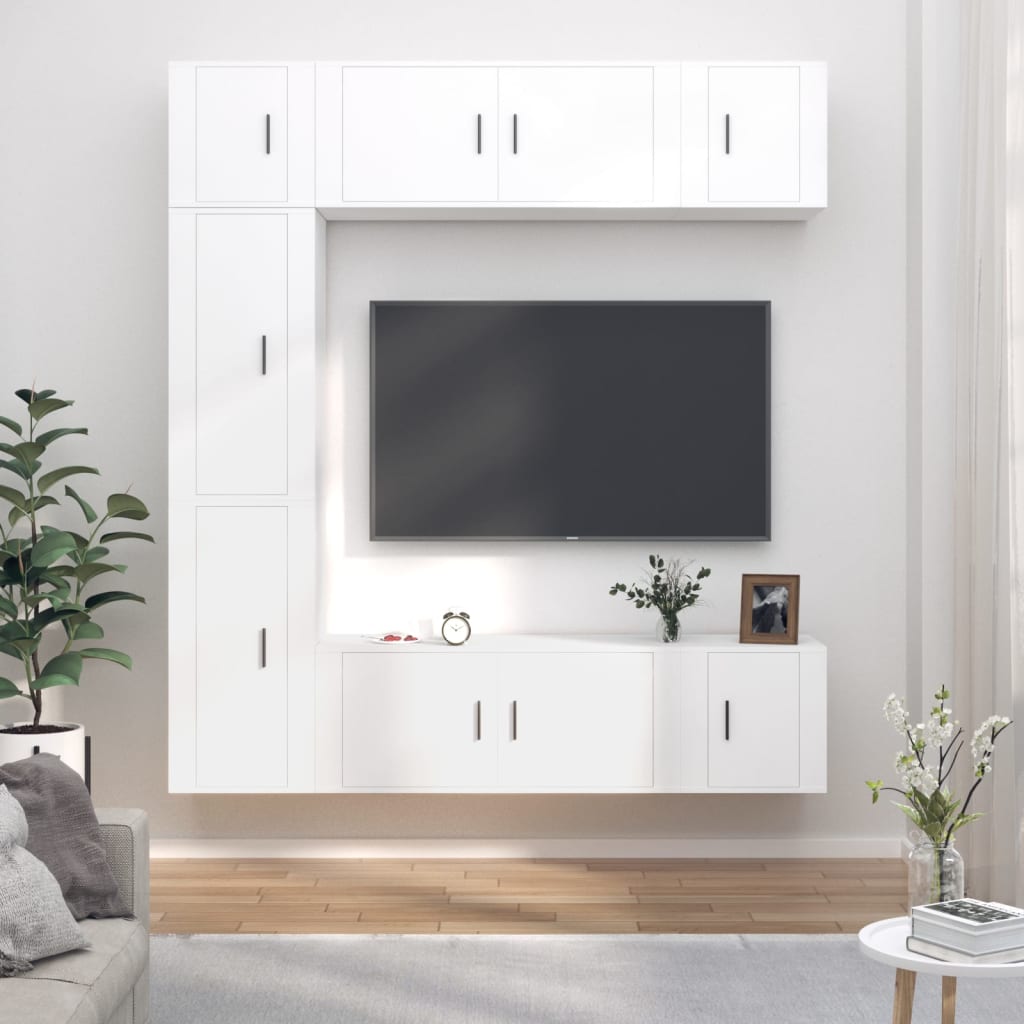 vidaXL 7-dielna súprava TV skriniek biela spracované drevo