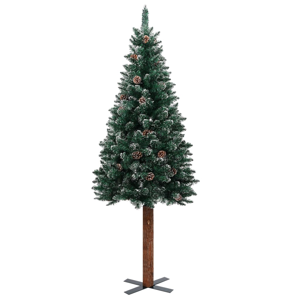 vidaXL Úzky vianočný stromček, pravé drevo a biely sneh, zelený 180 cm