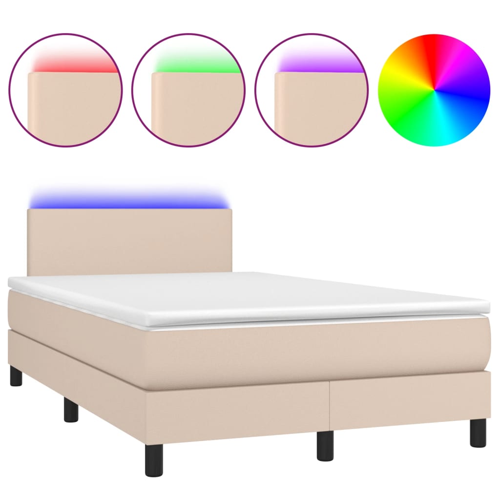 vidaXL Boxspring posteľ+matrac a LED, kapučínová 120x190cm, umelá koža