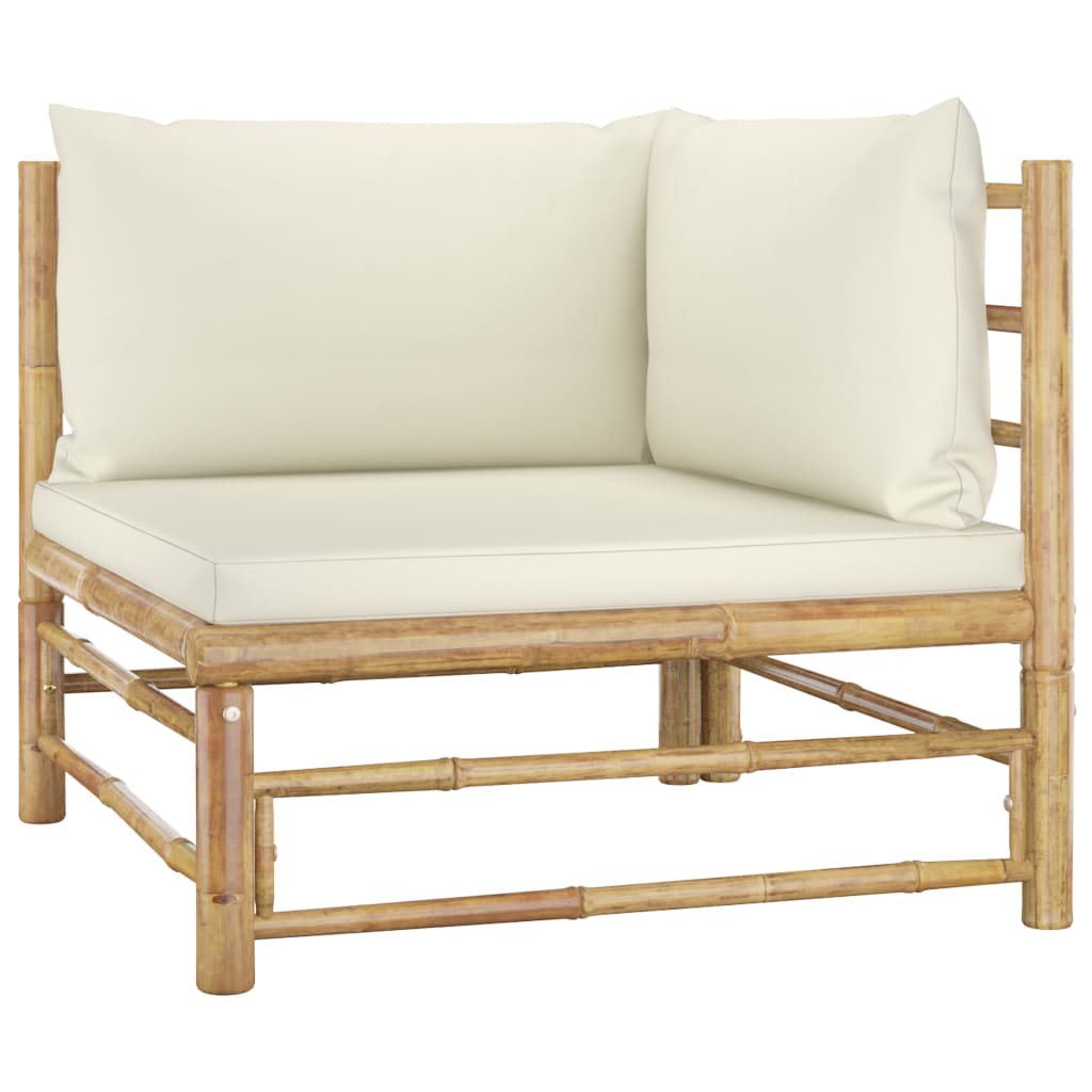 vidaXL 4-dielna záhradná sedacia súprava, krémové podložky, bambus