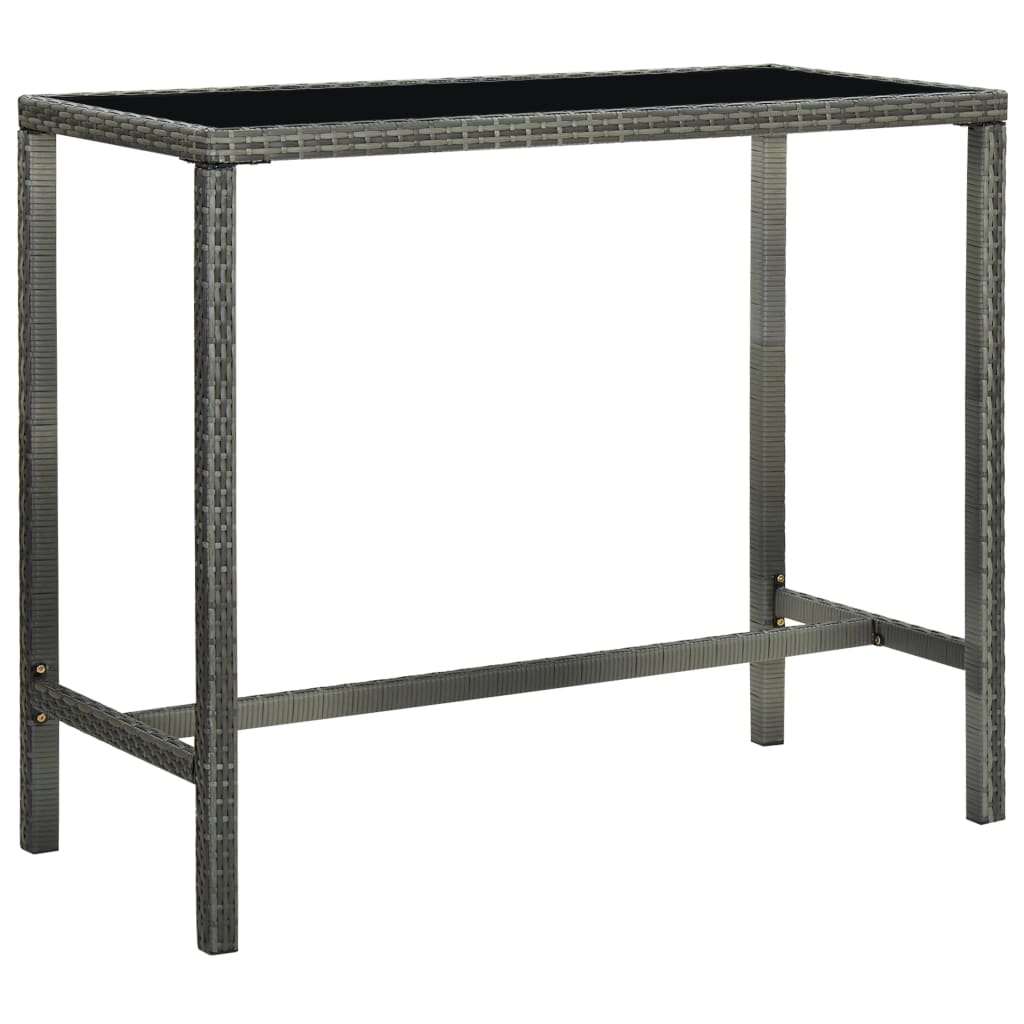 vidaXL Záhradný barový stôl sivý 130x60x110 cm polyratan a sklo