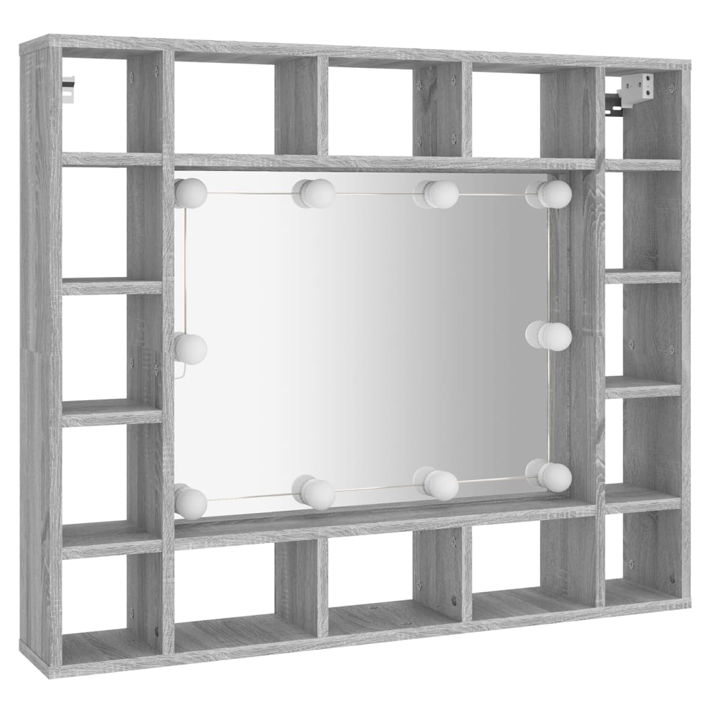 vidaXL Zrkadlová skrinka s LED sivá sonoma 91x15x76,5 cm