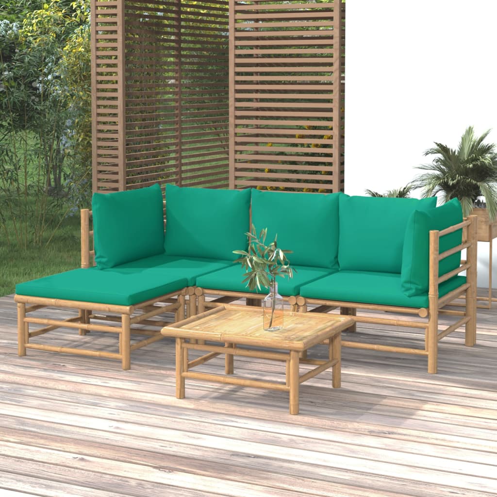 vidaXL 5-dielna záhradná sedacia súprava zelené vankúše bambus
