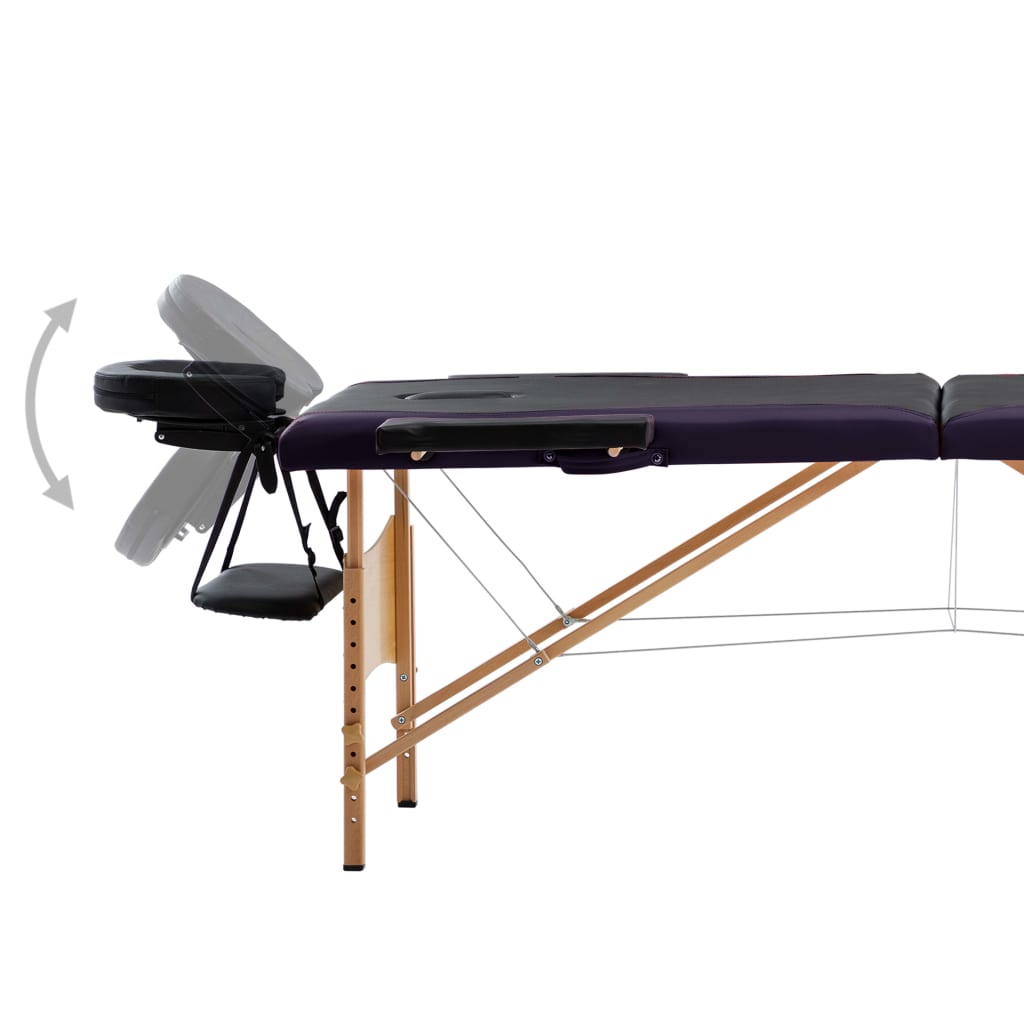 vidaXL Skladací masážny stôl, 2 zóny, drevo, čierny