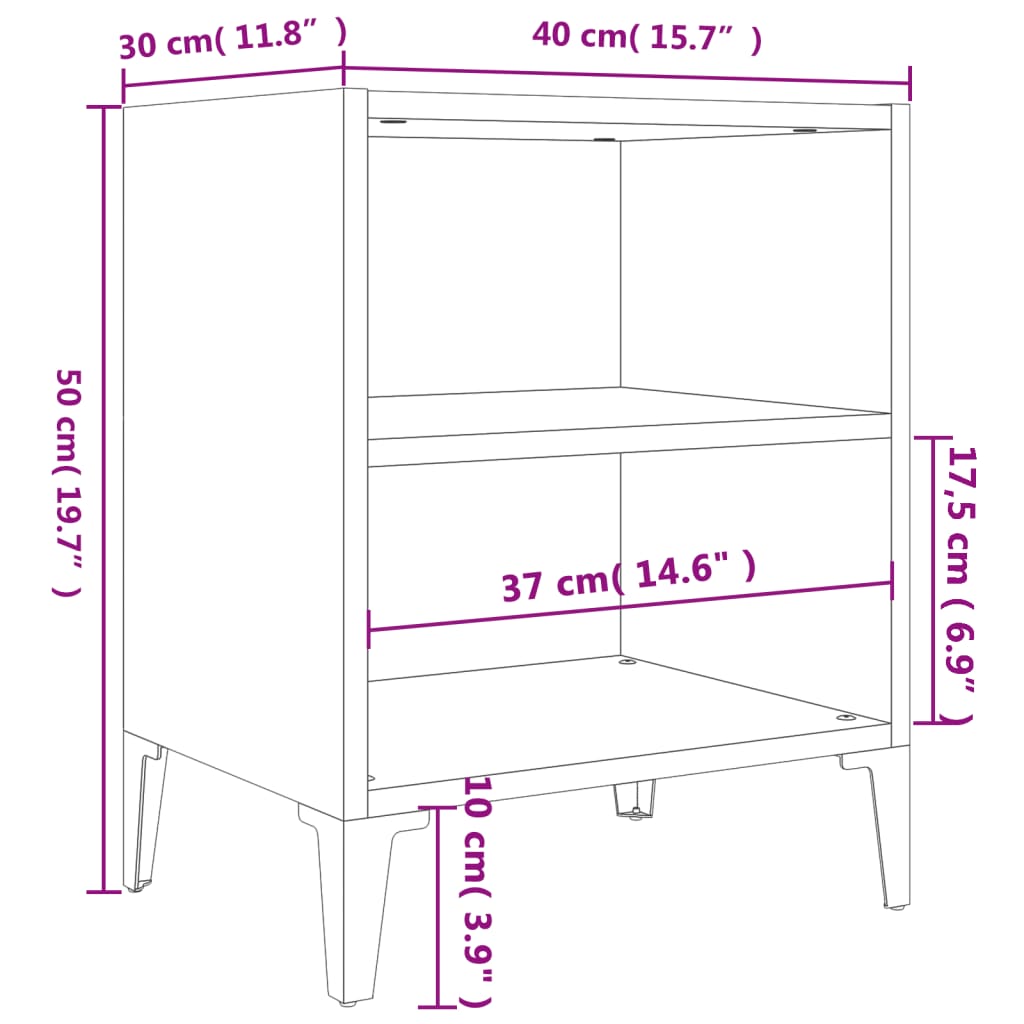 vidaXL Nočný stolík s kovovými nohami, biely 40x30x50 cm
