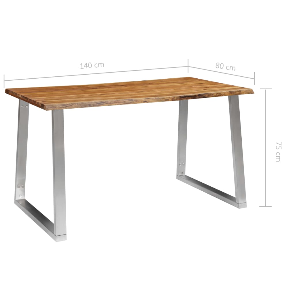vidaXL Jedálenský stôl 140x80x75 cm masívne akáciové drevo a nehrdzavejúca oceľ