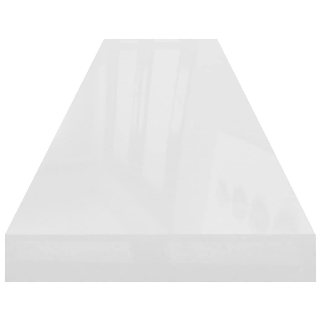 vidaXL Plávajúce nástenné police 2ks, lesklé biele 120x23,5x3,8cm, MDF