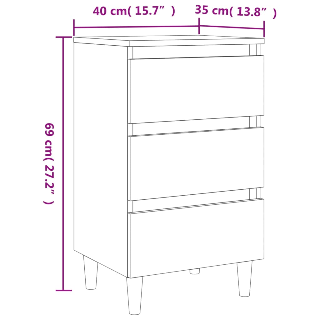 vidaXL Nočné stolíky, nohy z borovice 2 ks, betónovo sivé 40x35x69 cm