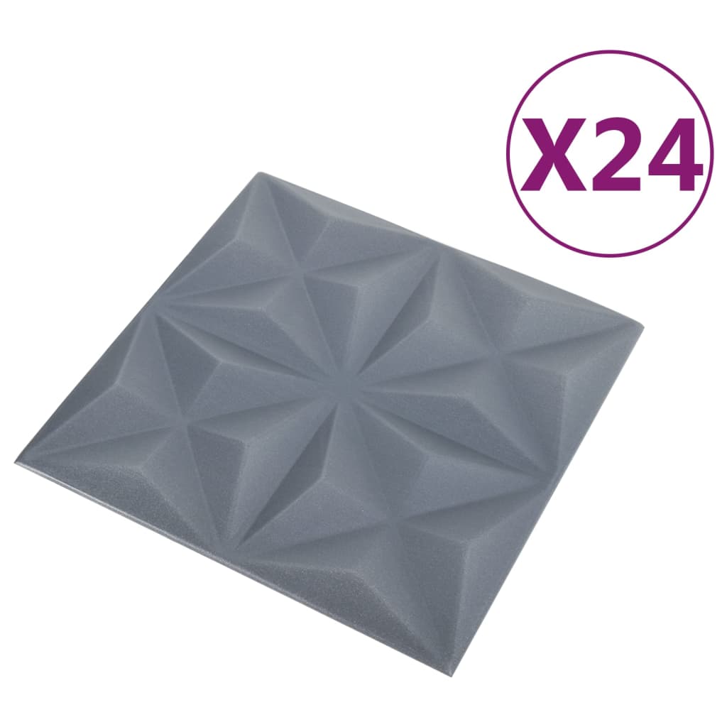 vidaXL 3D nástenné panely 24 ks 50x50 cm, origami, sivé 6 m²