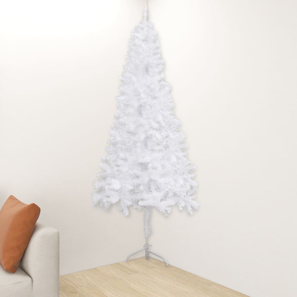 vidaXL Rohový osvetlený umelý vianočný stromček, biely 150 cm, PVC