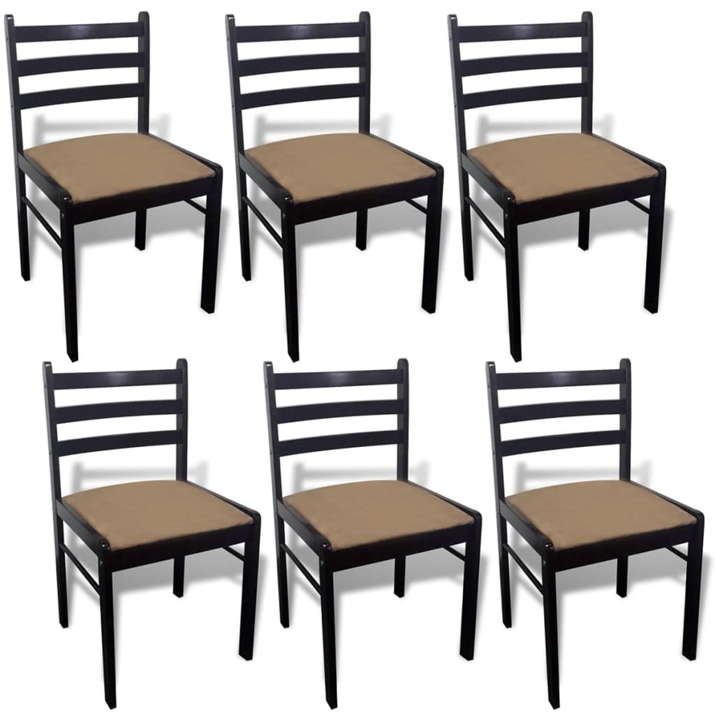 vidaXL Jedálenské stoličky 6 ks, hnedé, drevený masív a zamat