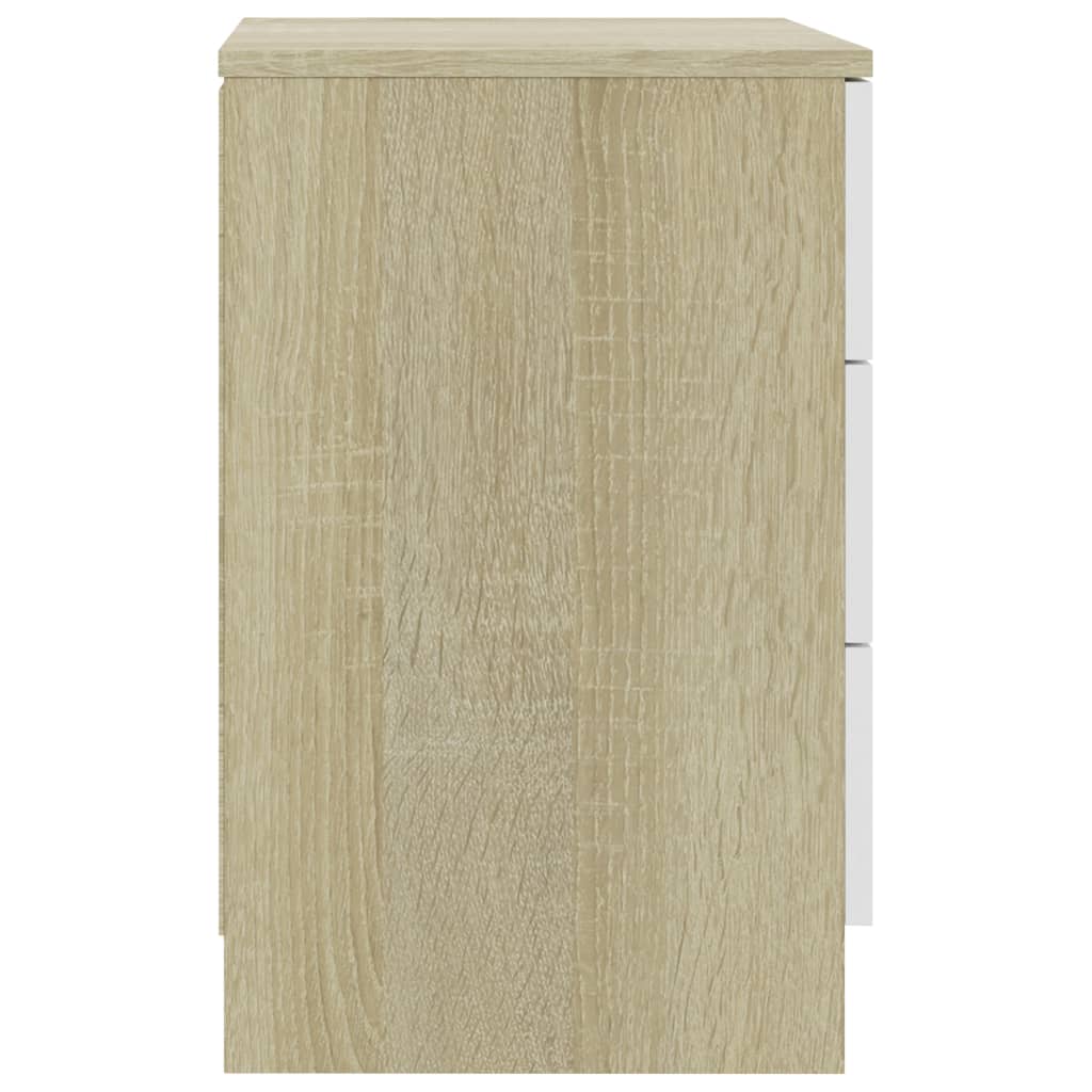 vidaXL Nočné stolíky 2 ks, biela a sonoma 38x35x56cm, kompozitné drevo