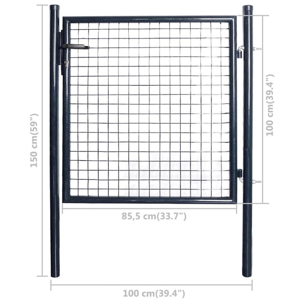 vidaXL Záhradná brána, pletivo, pozinkovaná oceľ 85,5x100 cm, sivá