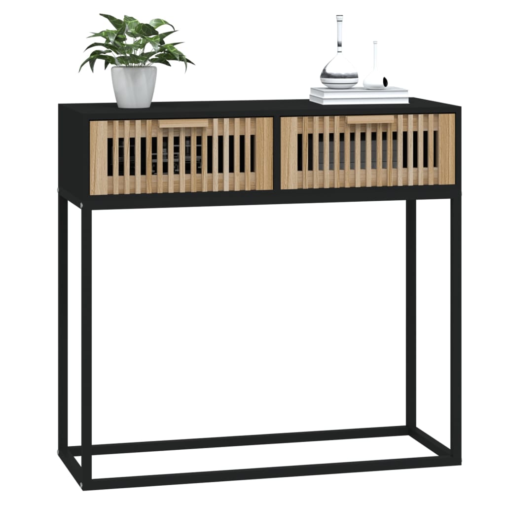 vidaXL Konzolový stolík čierny 80x30x75 cm kompozitné drevo a železo