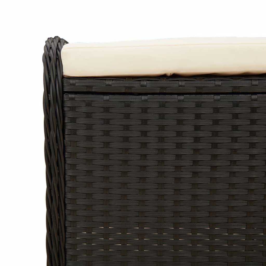 vidaXL Záhradná taburetka s vankúšom čierna 58x46x46 cm polyratan
