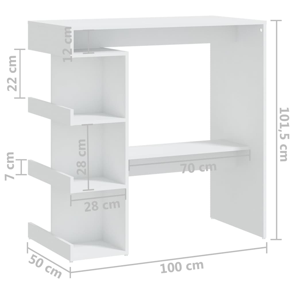 vidaXL Barový stolík s úložným regálom biely 100x50x101,5 cm drevotrieska