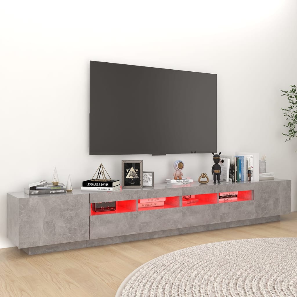 vidaXL TV skrinka s LED svetlami betónová sivá 260x35x40 cm