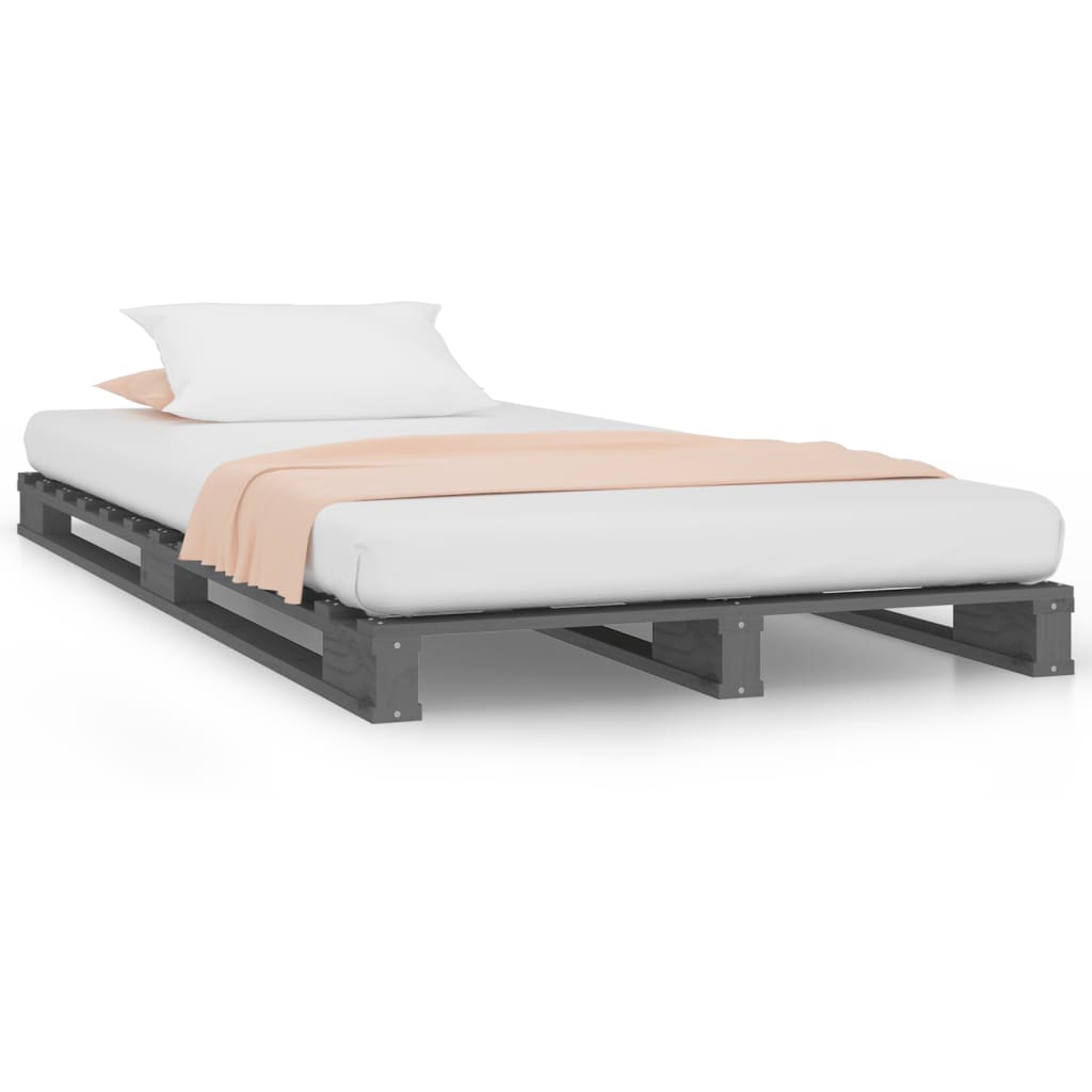 vidaXL Paletová posteľ, sivá 75x190 cm, borovica, malé jednolôžko
