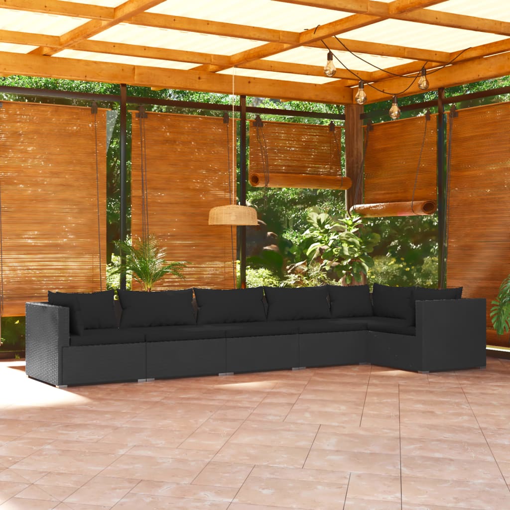 vidaXL 6-dielna záhradná sedacia súprava s vankúšmi polyratan čierna