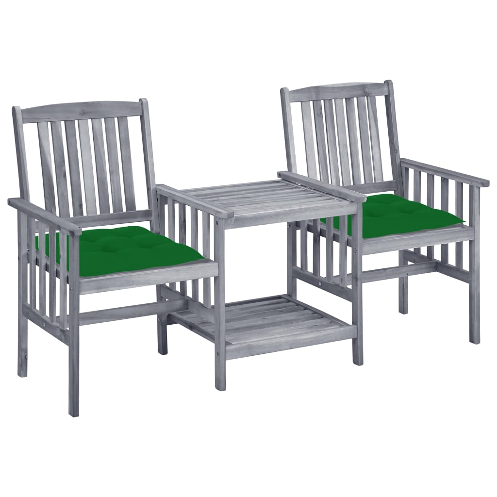 vidaXL Záhradné stoličky s čajovým stolíkom a vankúšmi akáciový masív