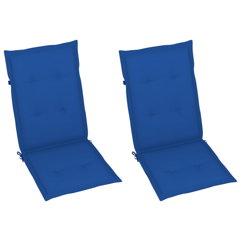 vidaXL Záhradné stoličky 2 ks, kráľovsky modré podložky, tíkový masív