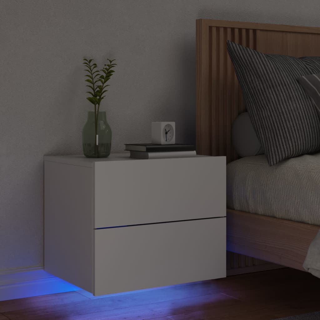 vidaXL Nástenná nočná skrinka s LED osvetlením biela