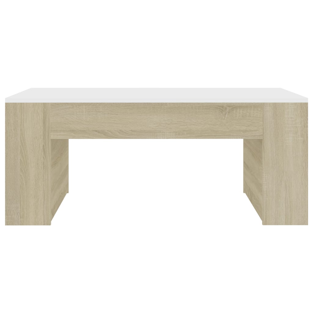 vidaXL Konferenčný stolík, biely a dub sonoma 100x60x42 cm, drevotrieska