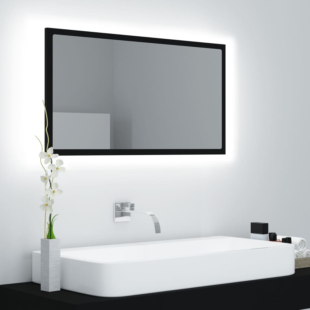 vidaXL Kúpeľňové LED zrkadlo čierne 80x8,5x37 cm akryl