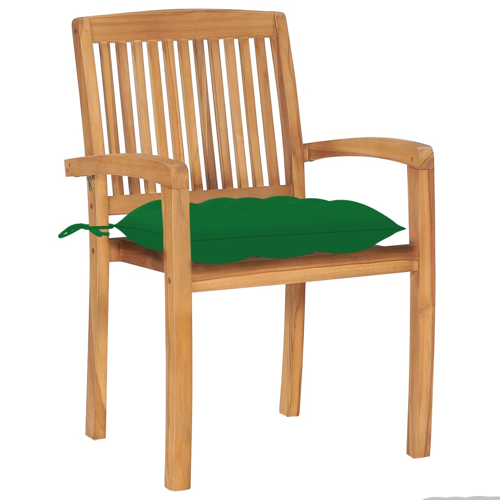 vidaXL Stohovateľné záhradné stoličky s podložkami 6 ks tíkový masív